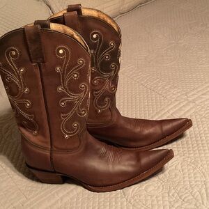 Red Hawk Texas Style Brown Embroidered Cowboy Boots
